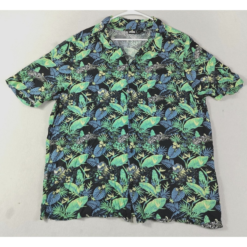 Star Wars Camp Shirt Mens 2XL Green Tropical R2-D2 Hawaiian Millennium Falcon